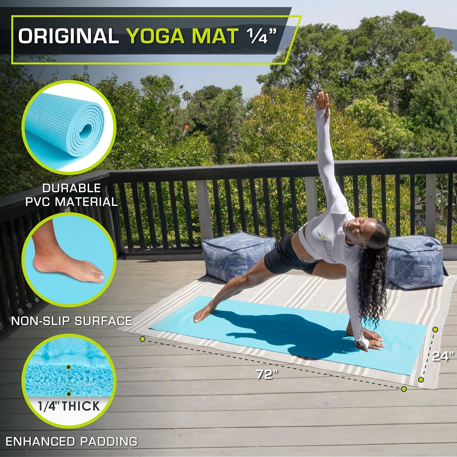 image:imageProsourceFit Original Yoga Exercise Mat 14 6mm Thick for Comfort and Stability with Carrying Straps Non Slip Multiple ColorsAqua