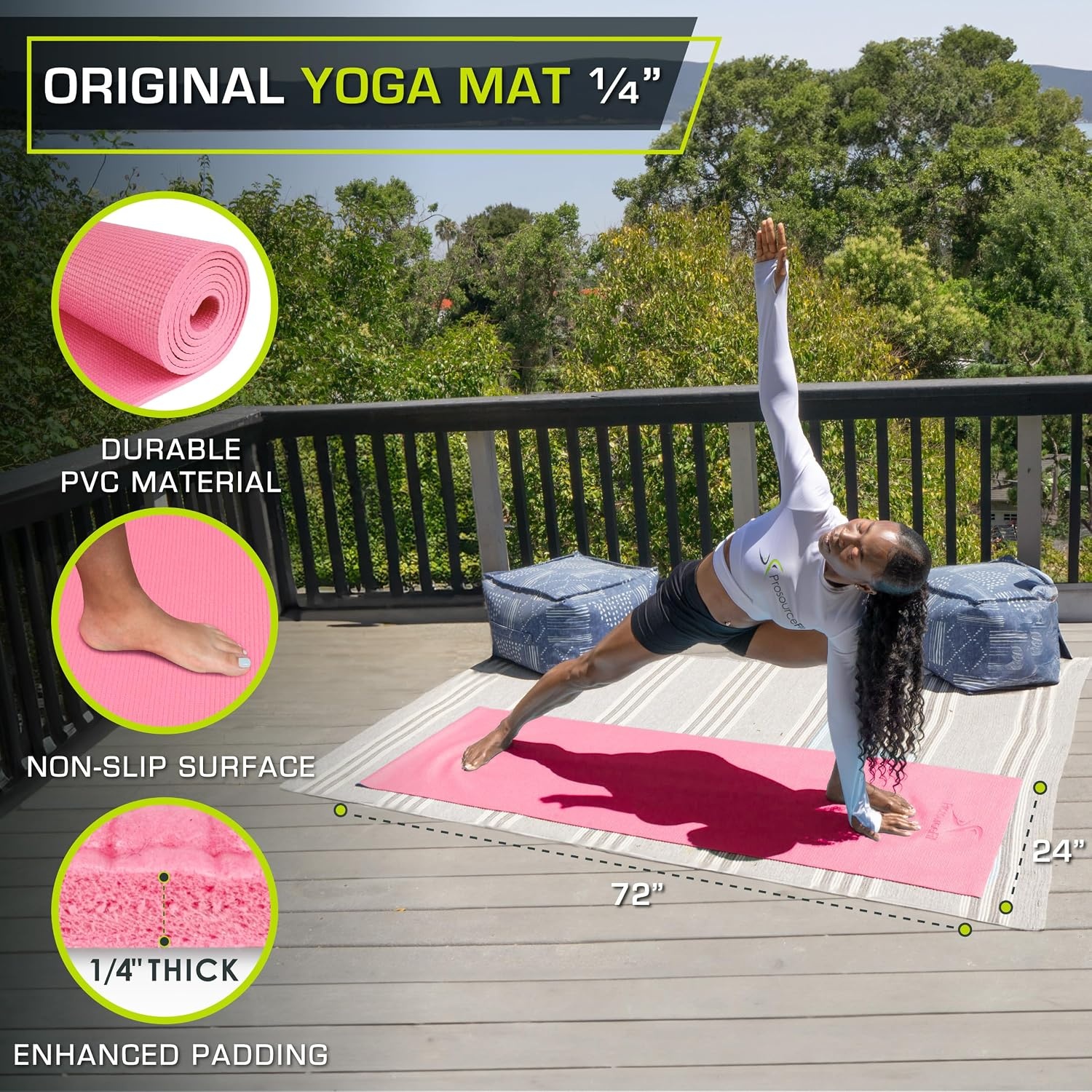 image:imageProsourceFit Original Yoga Exercise Mat 14 6mm Thick for Comfort and Stability with Carrying Straps Non Slip Multiple ColorsPink