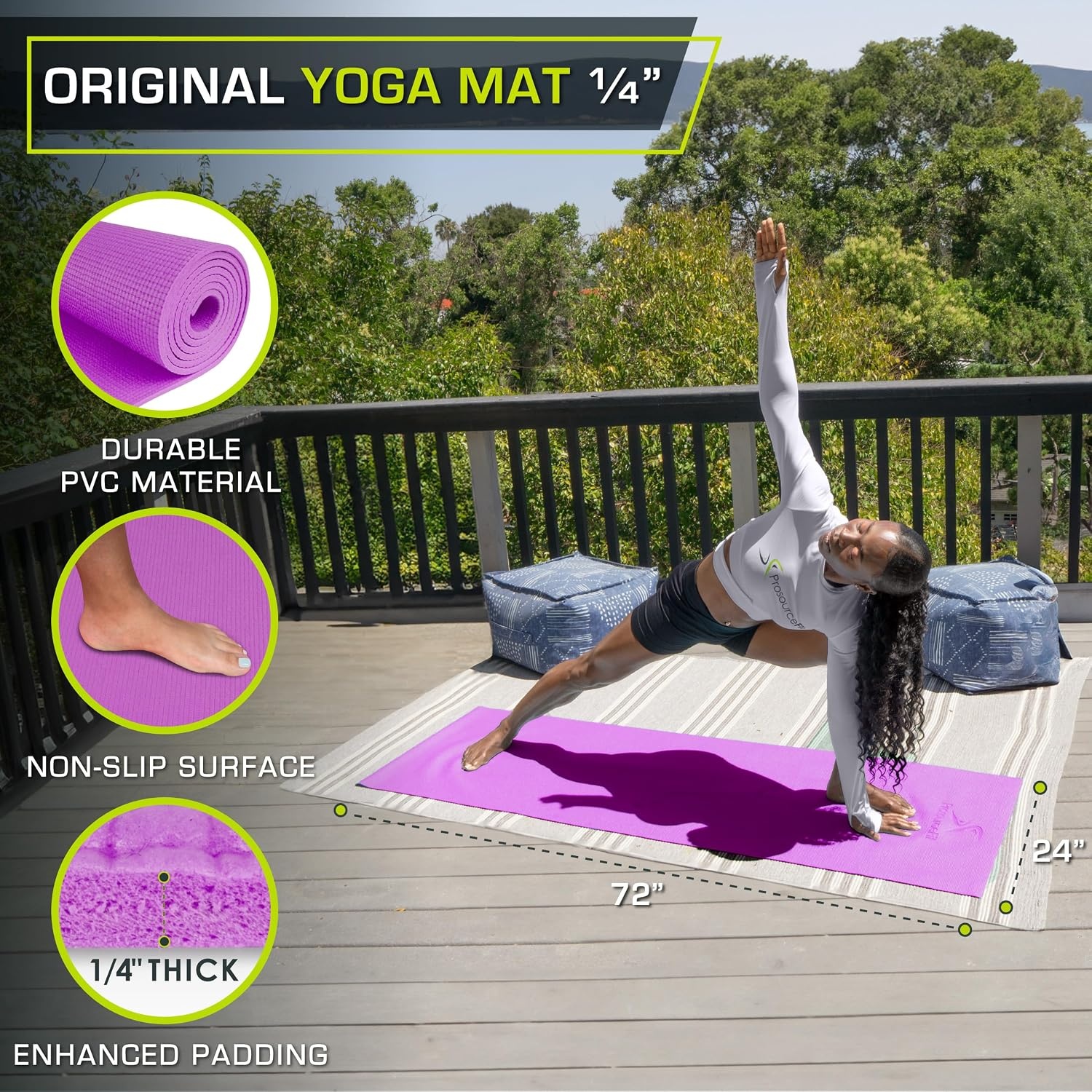 image:imageProsourceFit Original Yoga Exercise Mat 14 6mm Thick for Comfort and Stability with Carrying Straps Non Slip Multiple ColorsPurple